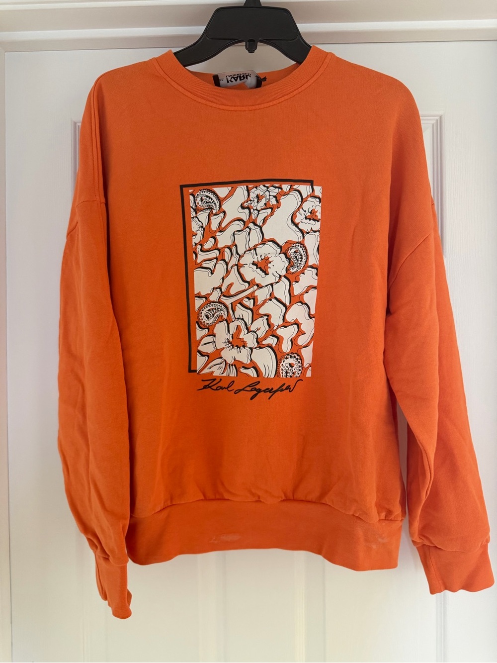 Karl Lagerfeld Orange Crewneck with White Floral Panel